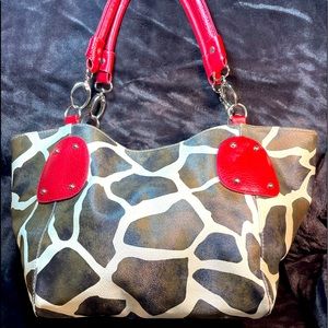 FASH Giraffe Print Faux Leather Tote Shoulder